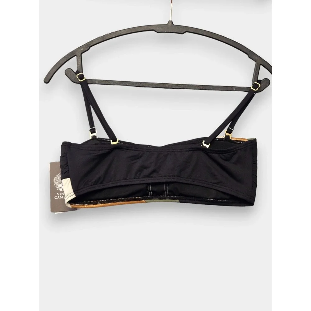 Vince Camuto Bandeau Bikini Top Black Metallic Gold Stripe S Retro Beach NWT - Picture 5 of 7